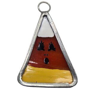 Handmade Candy Corn Necklace Pendant Charm Painted Glass Vintage Halloween